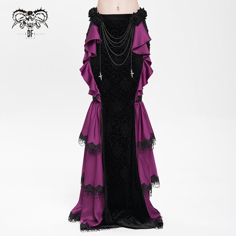 SKT23602 Black And Purple Gothic embossed velvet fishtail skirt
