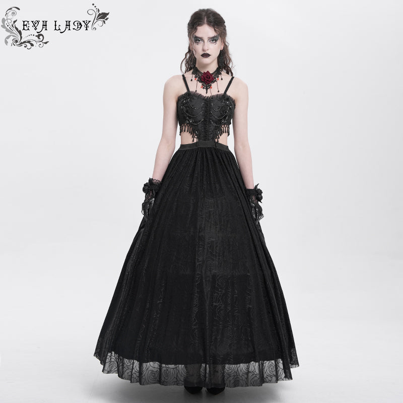 ESKT05901 Black Rose cutout waist strapless dress