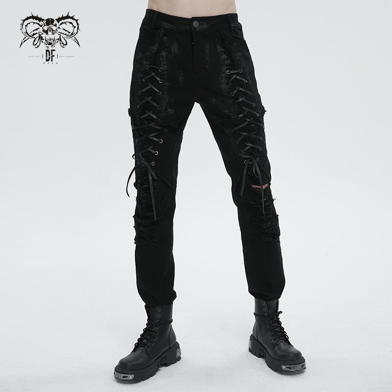 PT213 Hand-painted twill cutout torn distressed men's trousers