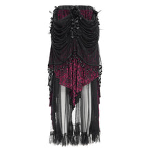 Load image into Gallery viewer, ESKT051 Women Burnt Out Velvet and Diamond Flower Mesh Gothic Skirt
