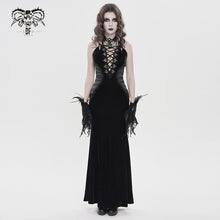 Load image into Gallery viewer, SKT25301 Black Gothic Velvet Strappy Dress with Side Seam Pleats
