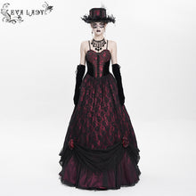 Load image into Gallery viewer, ESKT062 Burgundy rose jacquard fabric dress

