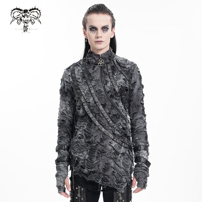 TT281 Punk tie-dye striped stand-up collar long-sleeved T-shirt