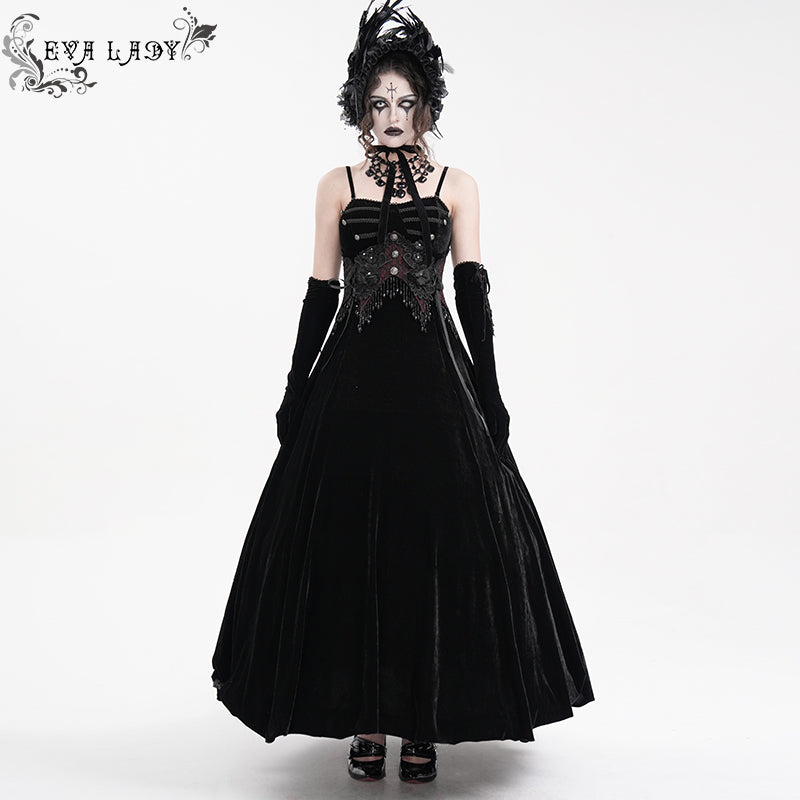 ESKT047 Women's velvet and shiny material suspender dress