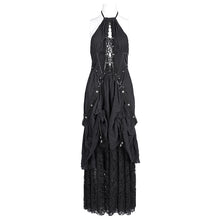 Load image into Gallery viewer, SKT213 Punk halter neck long dress with drawstring at chest
