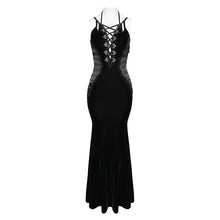 Load image into Gallery viewer, SKT25301 Black Gothic Velvet Strappy Dress with Side Seam Pleats
