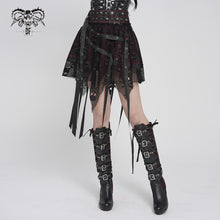 Load image into Gallery viewer, SKT25802 Punk Skull Mesh-Paneled, Snake-Print Faux Leather Micro-Mini Skirt with Multiple Straps
