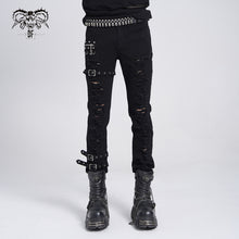 Load image into Gallery viewer, PT040 daily life wear men metallic punk broken holes trousers with loops

