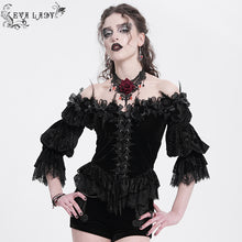 Load image into Gallery viewer, ETT04001 Black Off-shoulder three-quarter sleeve Gothic T-shirt&nbsp;
