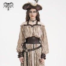 Load image into Gallery viewer, TT27702 Steampunk Halter neck off shoulder long sleeve loose T-shirt
