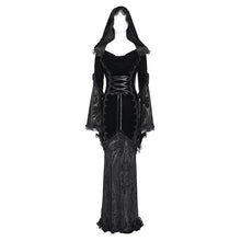 Load image into Gallery viewer, SKT24001 Black Long Trumpet Sleeve Gothic Fishtail Hooded Dress
