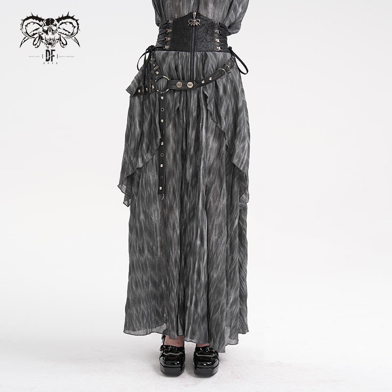 SKT20701 Grey pirate style High waist two-tone chiffon punk skirt