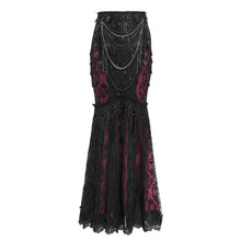Load image into Gallery viewer, ESKT08002 Black and red Sequin-Embellished Mesh and Flocked Floral Mesh Fitted Fishtail Skirt
