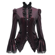 Load image into Gallery viewer, SHT14102 wine Women Glossy Velvet Swallowtail blouse
