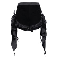 Load image into Gallery viewer, PT255 Gothic black women Pleated hem velvet shorts
