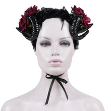 Load image into Gallery viewer, AS196 Black and red gothic party cosplay Devil Rose Horn Hairpin Headband
