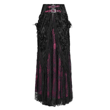 Load image into Gallery viewer, ESKT05002 Black and red Women High Waist Rose Embossed Velvet Tasseled Skirt
