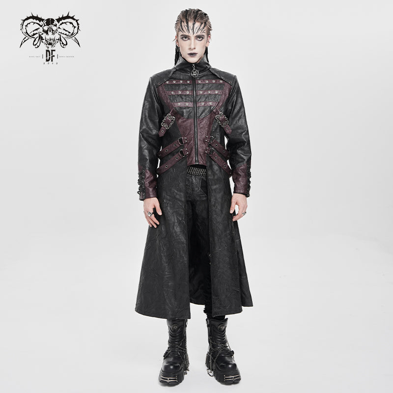 CT26901 Punk pleated leather long coat