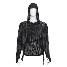 Load image into Gallery viewer, TT318 Black and Grey Two-Tone Distressed Striped Long-Sleeve Hoodie T-Shirt
