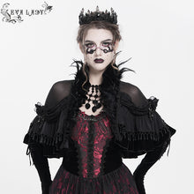 Load image into Gallery viewer, ECA021 Feather-decorated neckline faux silk Gothic shawl
