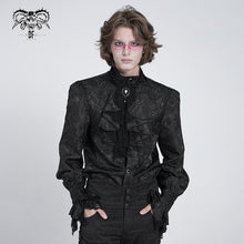 Load image into Gallery viewer, SHT01001 Paisley jacquard shining black rose lace cuff gothic men shirts with bow tie
