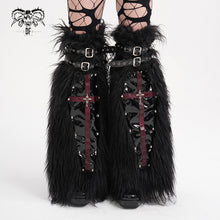 Load image into Gallery viewer, AS191 Punk black coffin fur women leg warmers with loops
