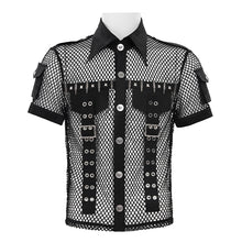 Load image into Gallery viewer, SHT162 Diamond Mesh Punk Shirt with Accordion Pockets Cuffs
