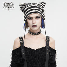 Load image into Gallery viewer, AS16501 black and white Punk woolen hat with pin and chain
