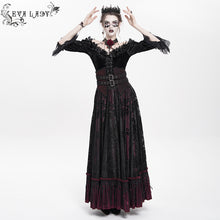 Load image into Gallery viewer, ESKT07002 Wine Gothic 3D velvet flower pattern skirt with corset
