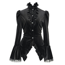 Load image into Gallery viewer, SHT14101 Black Women Glossy Velvet Swallowtail Shirts
