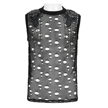 Load image into Gallery viewer, TT320 Distressed Mesh Round Neck Sleeveless Punk T-Shirt
