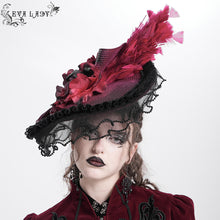 Load image into Gallery viewer, EAS02402 black and red Half-rimmed feather flower headband straw hat
