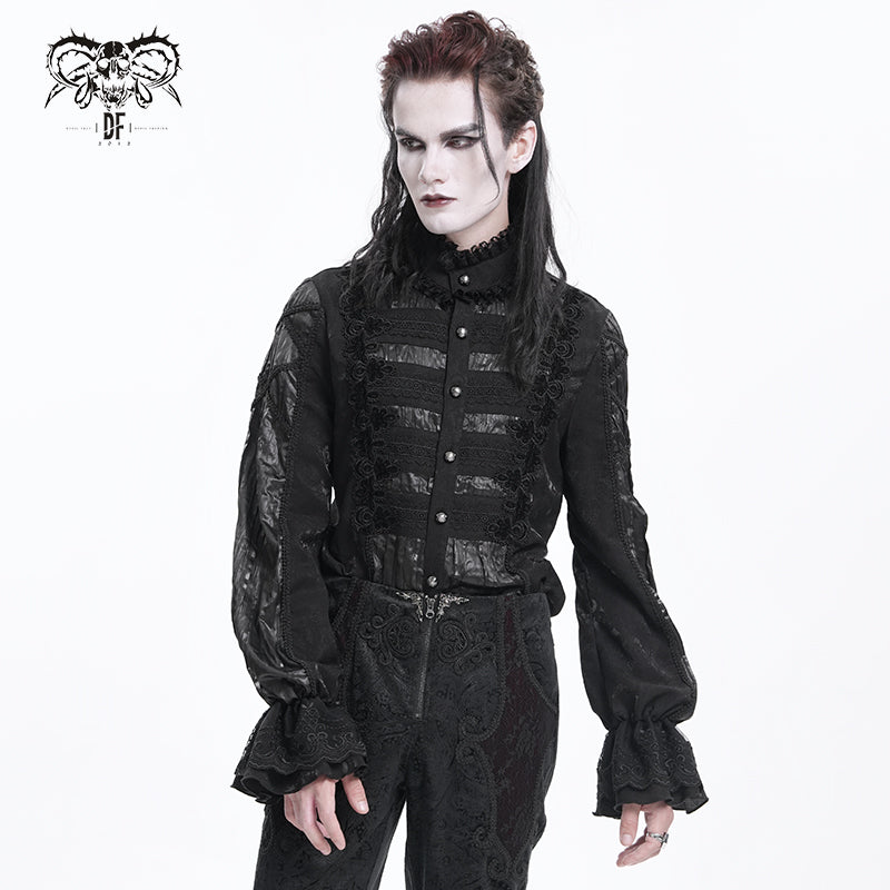 SHT127 Gothic pleated dark pattern balloon sleeve shirts