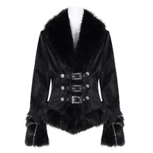 Load image into Gallery viewer, CT239 Gothic Women Black Patterned leather long-sleeved short wool jacket
