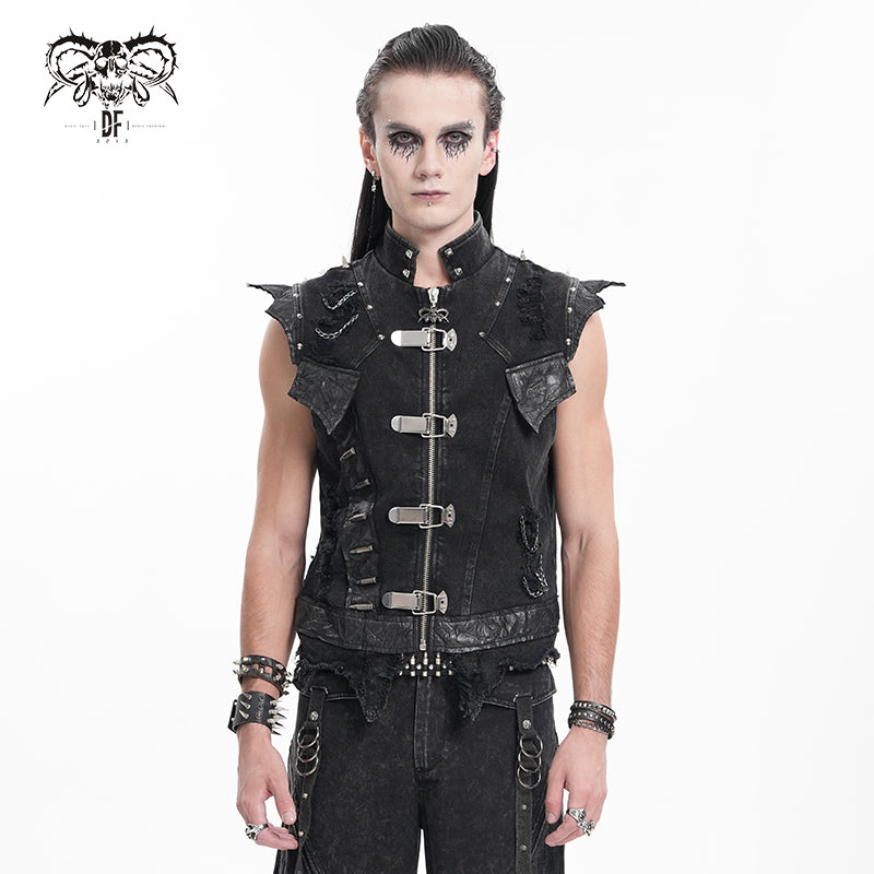 WT092 Asymmetric distressed punk vest