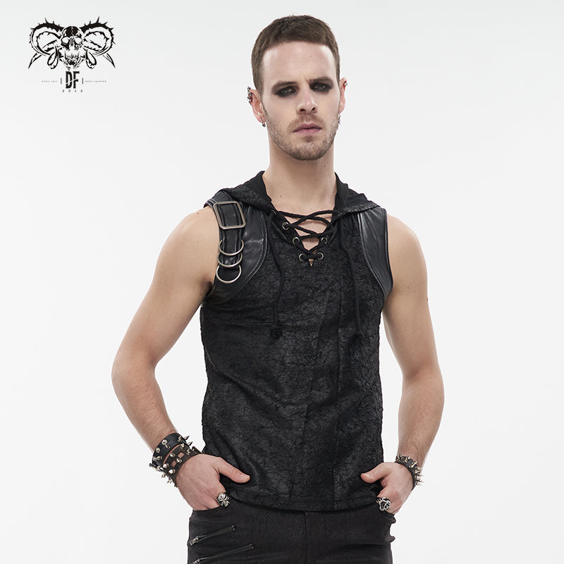 TT137 Devil fashion biker punk rock metallic hooded tattered knit men top