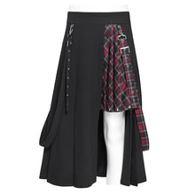 Load image into Gallery viewer, SKT082 daily life young girls fake 2 pieces black and red Scottish plaid overskirt with adjust loops
