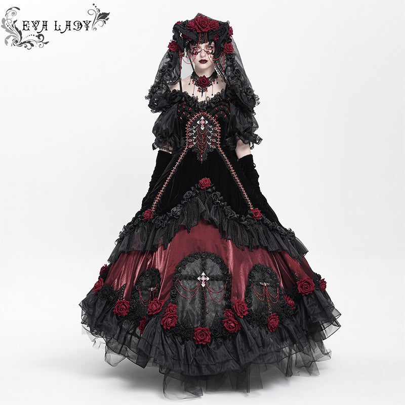 ESKT073 Gothic High end Custom-made floral full skirt dress