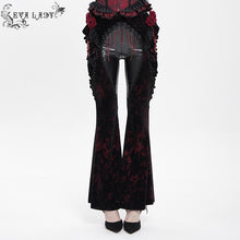 Load image into Gallery viewer, EPT02002 Black and Red Velvet-knit flared trousers with side ruffles
