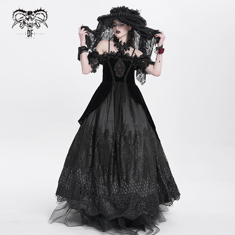 ESKT04501 Black Gothic suspender dress