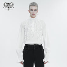 Load image into Gallery viewer, SHT10402 White Chiffon pleated Lace Stand Collar Men&#39;s Shirt
