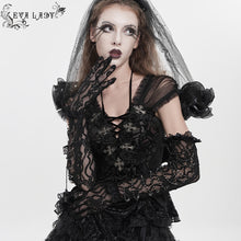 Load image into Gallery viewer, EGE006 Butterfly Lace, Mesh, and Beaded Chain Embellishment Gothic Long Gloves
