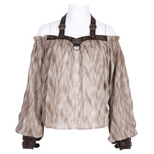 Load image into Gallery viewer, TT27702 Steampunk Halter neck off shoulder long sleeve loose T-shirt
