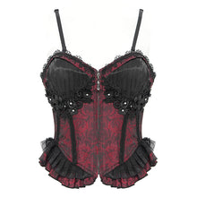 Load image into Gallery viewer, CST00802 Sexy Women Gothic Lace Up Rose Jacquard Pleated Suspender Corset
