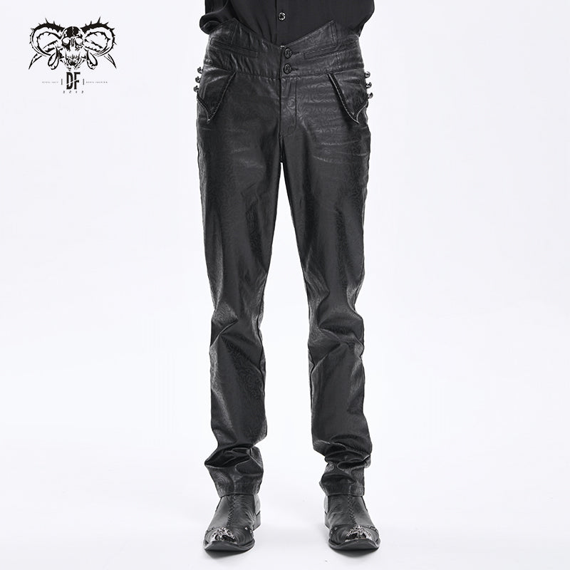 PT266 Gothic pattern leather high waist trousers
