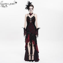 Load image into Gallery viewer, ESKT06302 Red Gothic fishtail dress with suspenders
