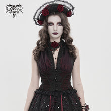 Load image into Gallery viewer, SHT161 Gothic V-Neck Backless Cropped T-Shirt with Eyelash Lace Shoulders
