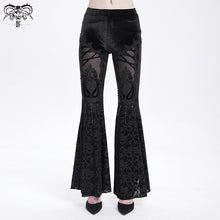 Load image into Gallery viewer, PT272 Hollow out Thigh mesh flocked flared trousers

