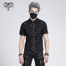 Load image into Gallery viewer, SHT008 daily life summer biker black men short sleeves punk metallic cotton shirt

