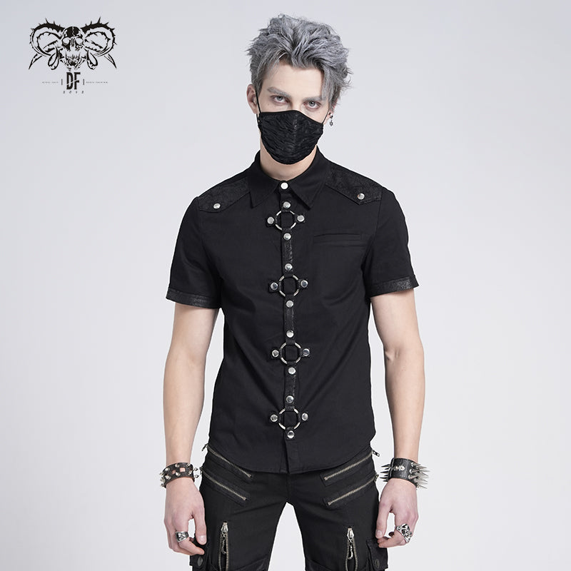 SHT008 daily life summer biker black men short sleeves punk metallic cotton shirt